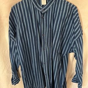 Issey Miyake blue striped overshirt